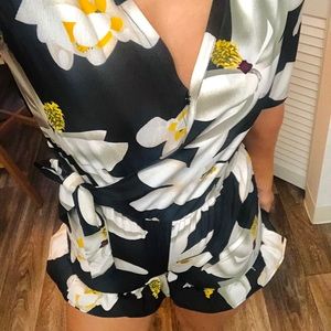NWOT Black + white floral romper